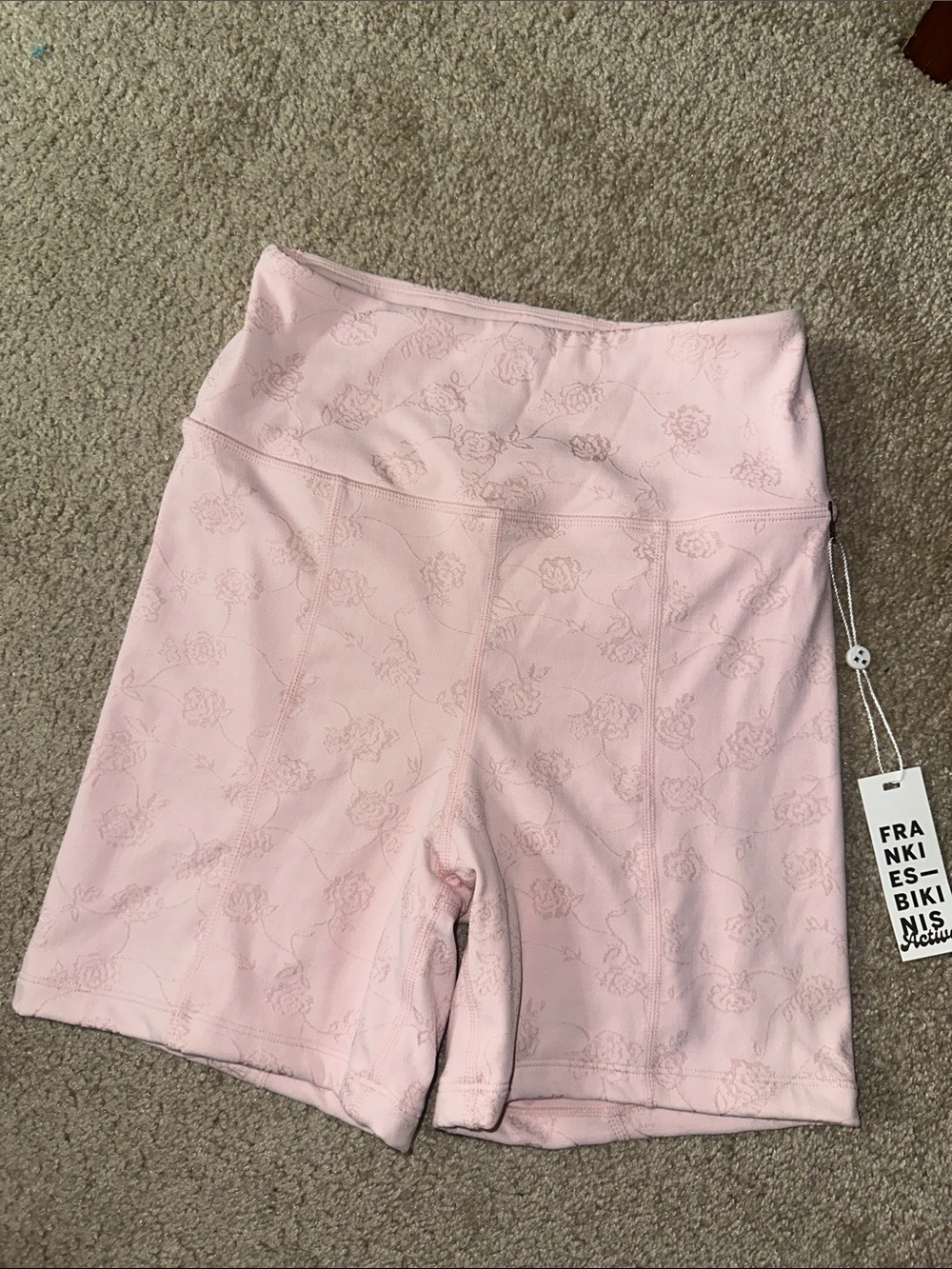 Frankie's Bikinis Light Pink Floral Jacquard Bike Shorts